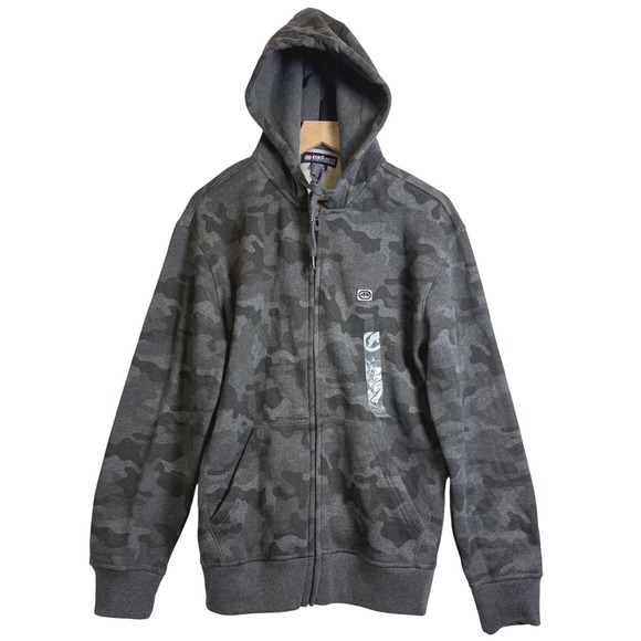Ecko Unltd. Other - Ecko Unltd Mens Gray Camo Full Zip Hoodie Sweatshirt Fleece Lined Medium NEW